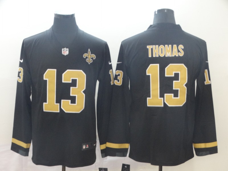 Men's New Orleans Saints #13 Michael Thomas Black Therma Long Sleeve Stitched NFL Jersey